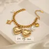 Wholesale 304 Stainless Steel Heart Shape Bow Knot PVD Coated Zircon 18K Real Gold Plated Real Gold Plated Simple Style Classic Style Waterproof Non Tarnish Pearl Inlay Cuban Link Chain Curb Chain Paperclip Chain Belcher Chain Multi Charms Bracelet
