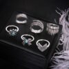 Wholesale European and American Cross-Border Popular Jewelry, Retro Carved Turquoise, Bohemian Style 6-Piece Set of Hand Jewelry Rings