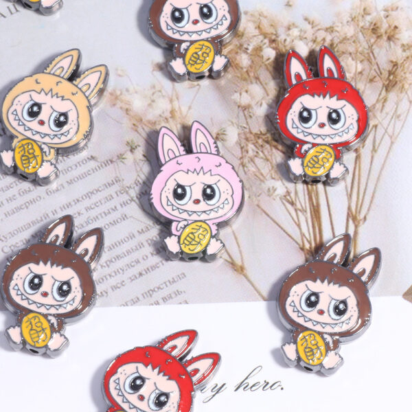 Wholesale popmart cartoon cloth alloy through hole diy cute grain heavy industry beads mobile phone chain key chain bracelet accessories