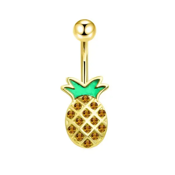 Wholesale 1 Piece Simple Style Heart Shape Pineapple Butterfly Plating Inlay Stainless Steel Zircon Navel Stud