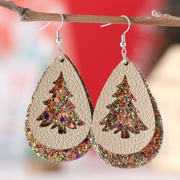 Wholesale Christmas Openwork Christmas Tree Sequin Leather Teardrop Multi-Layer Earrings