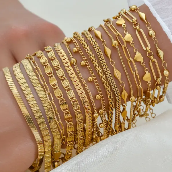 Vacuum Plating 18K Gold Plated Chains Print 304 Stainless Steel Elegant Basic 304 Stainless Steel Lobster Trier Clasp Closure Bracelets