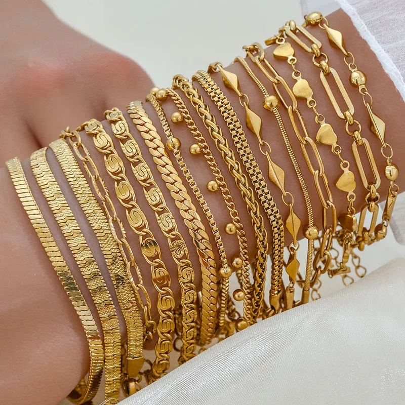 Wholesale Vacuum Plating 18K Gold Plated Chains Print 304 Stainless Steel Elegant Basic 304 Stainless Steel Lobster Trier Clasp Closure Bracelets