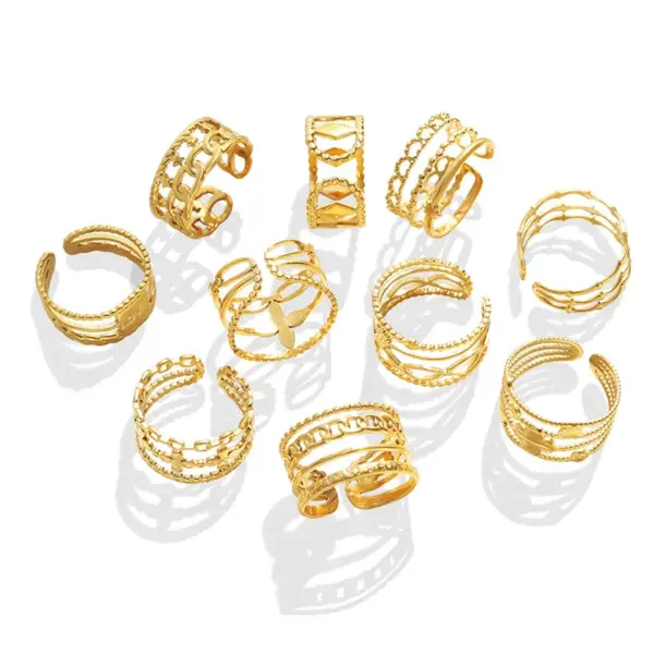 Wholesale PVD Coated Real Gold Plated 18K Gold Letter 304 Stainless Steel Fashion Waterproof Non Tarnish Open Ring