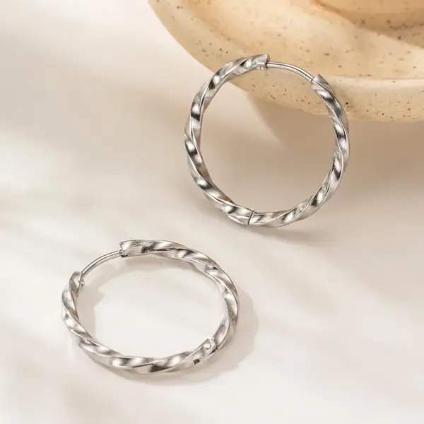 Wholesale Stainless Steel Twisted Hammered Texture Earrings Gold Plated Women's Versatile High-End Sensation Double Color Ear Cuff