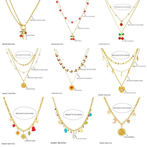 Sun Star Heart Shape 304 Stainless Steel Elegant Layered Necklaces Multi Charms Necklace