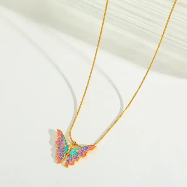 304 Stainless Steel 18K Gold Plated IG Style Sweet Simple Style Butterfly Pendant Necklace