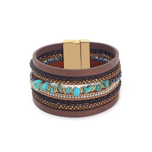 Wholesale Bohemian style turquoise beads string leather women's bracelet creative retro turquoise magnet buckle bracelet