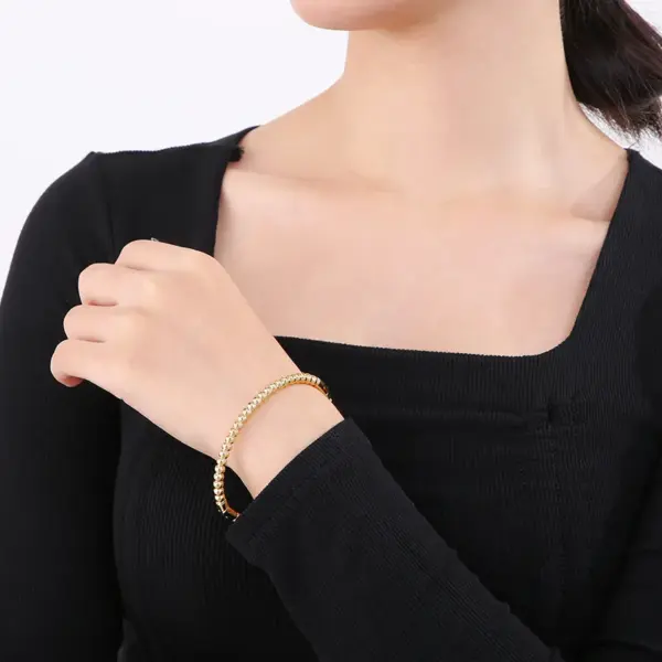Wholesale 304 Stainless Steel Bamboo PVD Coated 18K Real Gold Plated IG Style Commute Waterproof Non Tarnish Plating Bangle