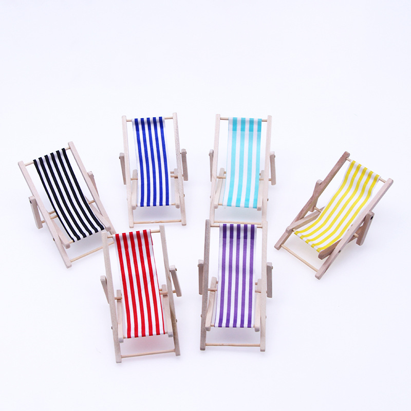 Wholesale Dollhouse Doll House Wooden Beach Chair Model Mini Furniture Outdoor Lounge Chair Miniature Scene Aessories