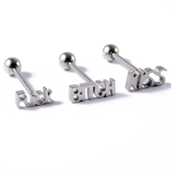 Wholesale 1 Piece Tongue Rings Lady Letter 304 Stainless Steel Plating