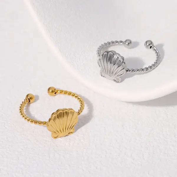 Wholesale PVD Coated Real Gold Plated 18K Gold Shell 304 Stainless Steel Hawaiian Marine Style IG Style Waterproof Non Tarnish Open Rings