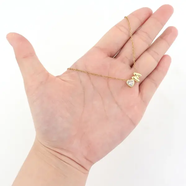 Letter Heart Shape 201 Stainless Steel Artificial Crystal Copper Elegant Simple Style Classic Pendant Necklace