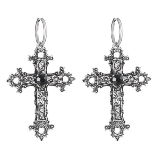 oly-82a1d7e9b8f1e0e9163a811698af4cbb Wholesale European and American exaggerated ancient silver alloy Flower Vine cross stud earrings Female Gothic retro hip hop exaggerated earrings fashion accessories