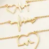 Wholesale 304 Stainless Steel Electrocardiogram Heart Shape Ion Plating (IP) 18K Real Gold Plated Elegant Waterproof Non Tarnish Cable Chain Gold Pendant Necklace