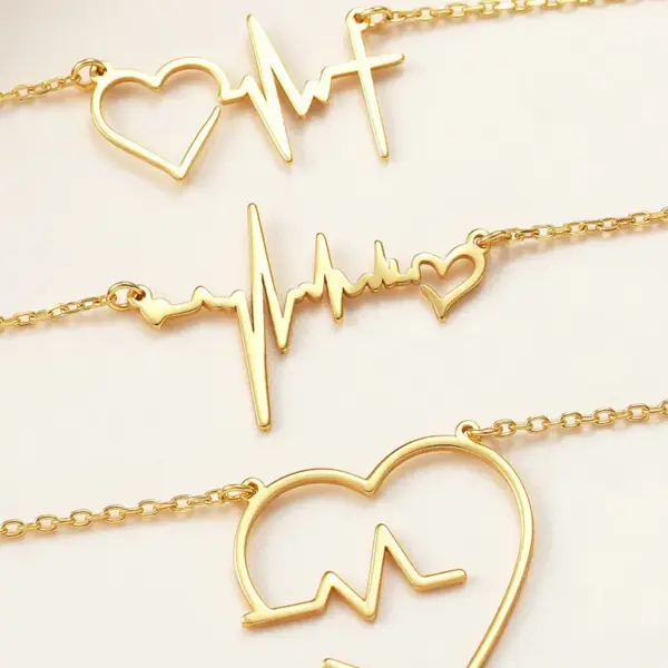 Wholesale 304 Stainless Steel Electrocardiogram Heart Shape Ion Plating (IP) 18K Real Gold Plated Elegant Waterproof Non Tarnish Cable Chain Gold Pendant Necklace