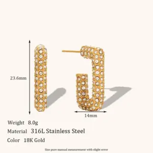 Full Zirconium Open Rectangular Earrings-Golden / White