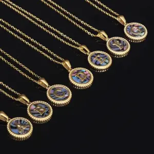Wholesale Simple Style Letter Stainless Steel Inlay Shell Pendant Necklace