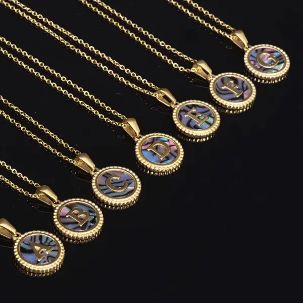 Wholesale Simple Style Letter Stainless Steel Inlay Shell Pendant Necklace