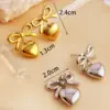 PVD Coated Real Gold Plated 18K Gold Heart Shape Bow Knot 304 Stainless Steel Elegant Glam Luxurious Waterproof Non Tarnish Dangling Earrings