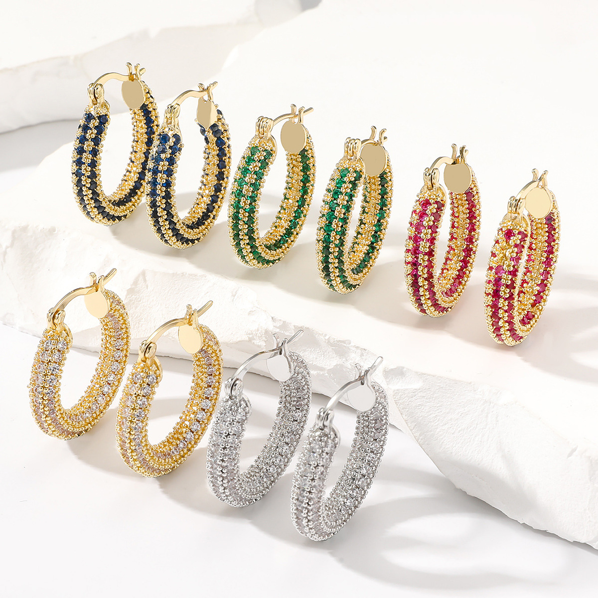 Wholesale Cross-border special for European and American elegant simple fashion colorful circle earrings earrings micro inlaid zircon socialite style