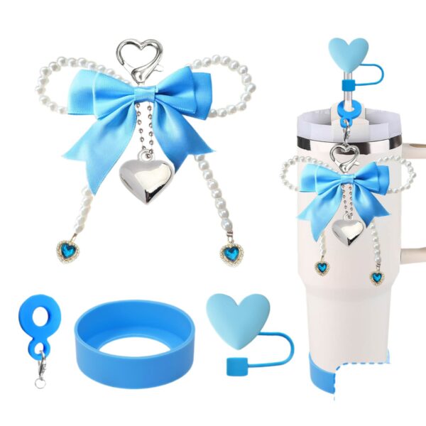 Wholesale South Korea Jewelry Ins Fashion Bow Pearl Mobile Phone Hanging Chain Stanley Cup Couple Love Straw Cap