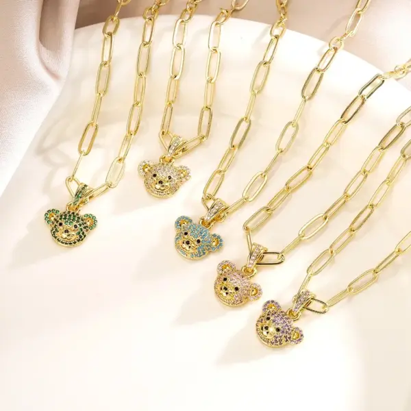 Wholesale Ig Style Cute Little Bear Copper Gold Plated Zircon Pendant Necklace In Bulk