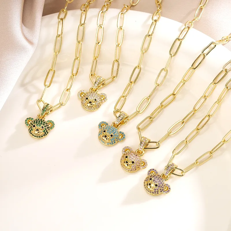 Wholesale Ig Style Cute Little Bear Copper Gold Plated Zircon Pendant Necklace In Bulk