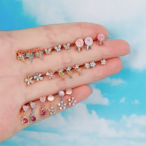 Wholesale Ear Cartilage Rings & Studs Geometric Brass Gem