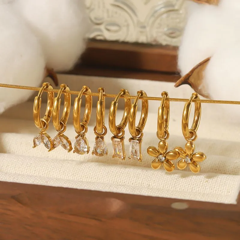 Wholesale PVD Coated Real Gold Plated 18K Gold Water oplets Rectangle 304 Stainless Steel Simple Style Waterproof Non Tarnish op Earrings