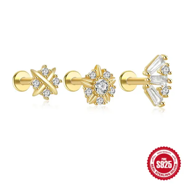 1 Piece Ear Cartilage Rings & Studs Vintage Style Geometric Solid Color 925 Sterling Silver Plating
