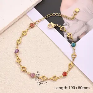 Colorful Sequins Dripping Oil Hollow out Vertical Heart Bracelet (Gold) / Length:190+60mm / 1 Strand/Package