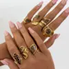 Adjustable Open Ring Stainless Steel Gold Plated Hollow Out Geometric Design Fashion Jewelry Accessory For Ladies Leopard Print