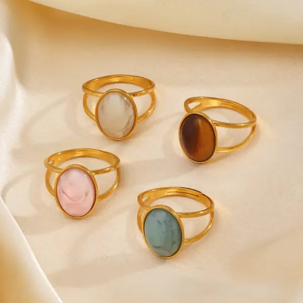 Wholesale Ion Plating (IP) 18K Gold Plated Oval 304 Stainless Steel Casual Cute Simple Style Waterproof Non Tarnish Open Rings