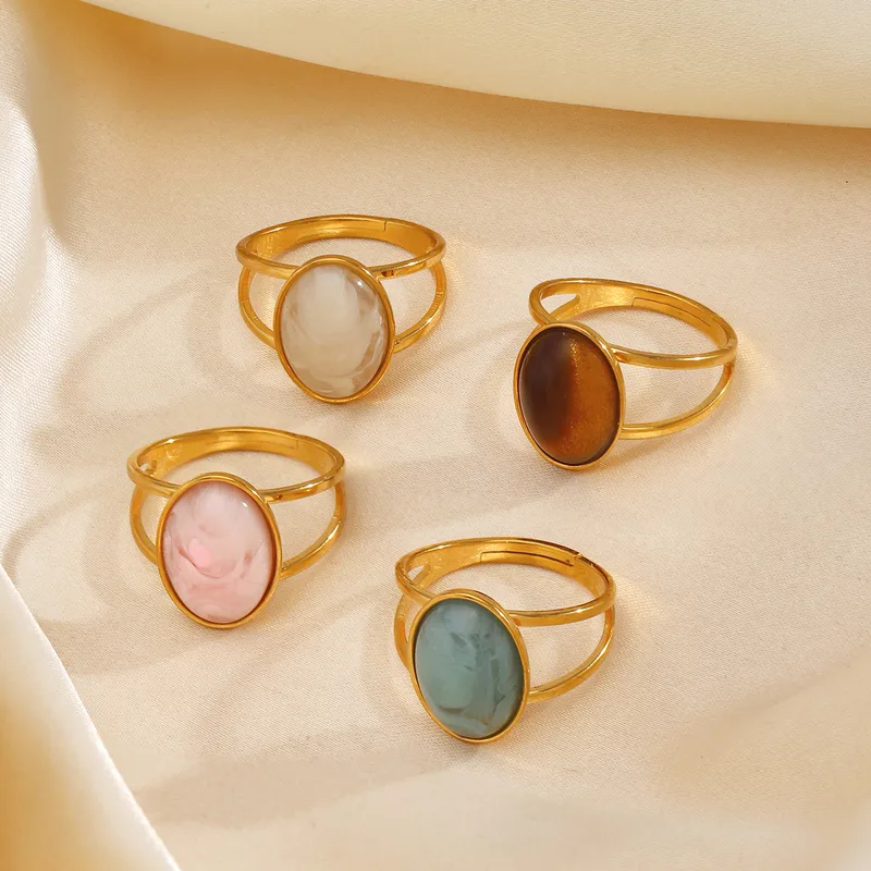 Wholesale Ion Plating (IP) 18K Gold Plated Oval 304 Stainless Steel Casual Cute Simple Style Waterproof Non Tarnish Open Rings
