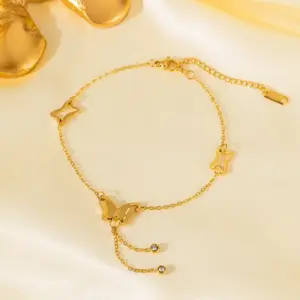 Qyb28 Hollow Butterfly Anklet / Gold