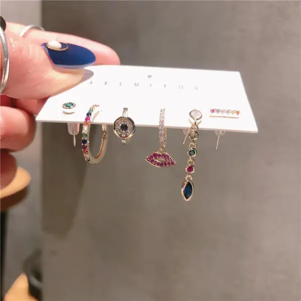 Wholesale 6 Pieces Yakemiyou Sweet Lips Colorful Plating Inlay Copper Zircon Earrings
