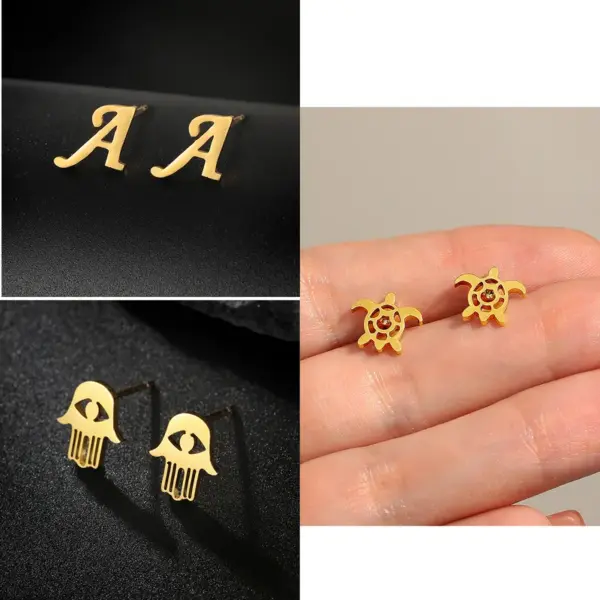 Wholesale 1 Pair Fashion Tortoise Letter Plating Hollow Out 201 Stainless Steel 18K Gold Plated Stainless Steel Earrings