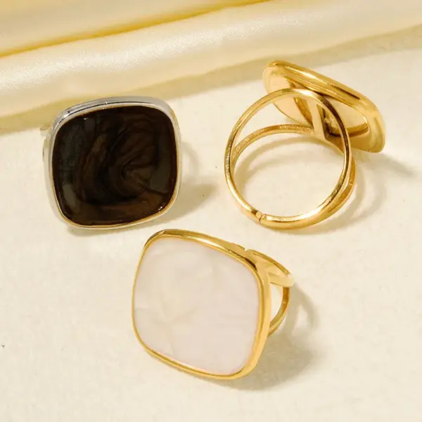 Wholesale PVD Coated Real Gold Plated Geometric 304 Stainless Steel Retro Waterproof Non Tarnish Open Rings