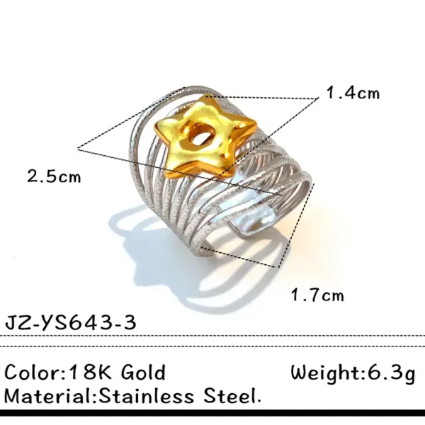 Wholesale 18K Gold Plated 304 Stainless Steel Vacuum Electroplating (In Furnace) Geometric Circle Sun Heart Shell (Jewelry) Waterproof Non-Fading Asymmetric Classic Open Ring