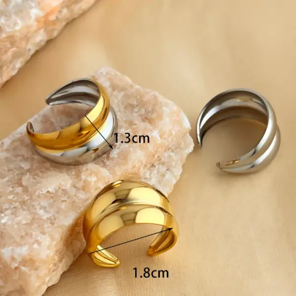 PVD Coated Real Gold Plated 18K Gold Geometric 304 Stainless Steel Retro Simple Style Waterproof Non Tarnish Open Rings