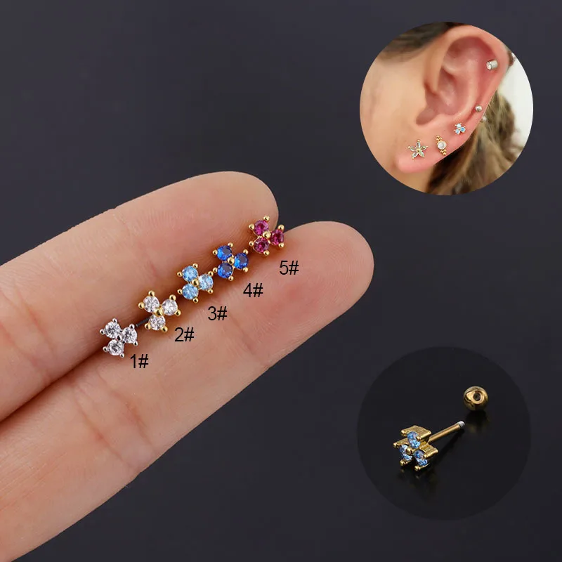 Wholesale Copper Artificial Gemstones Ear Cartilage Rings & Studs Geometric Waterproof Non Tarnish Surgical Steel Women'S