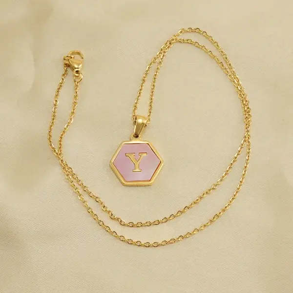 Fashion Letter Titanium Steel Inlaid Shell Necklace 1 Piece