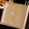 Wholesale Jewelry Fashion Star Moon 304 Stainless Steel 18K Gold Plated Plating Stainless Steel Necklaces