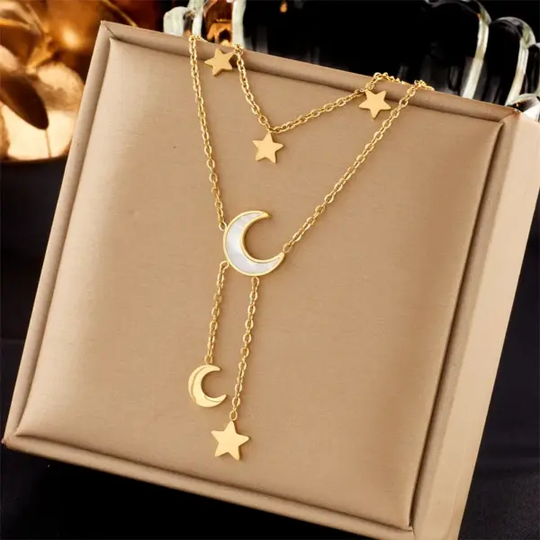 Wholesale Jewelry Fashion Star Moon 304 Stainless Steel 18K Gold Plated Plating Stainless Steel Necklaces