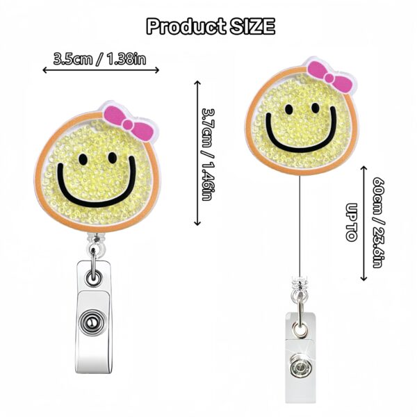 oly-82f55be2e47959c4bf8efe8ecdd31fb8 Wholesale New acrylic smiley face flower cute mini quicksand rocking retractable rotating badge clip easy pull buckle