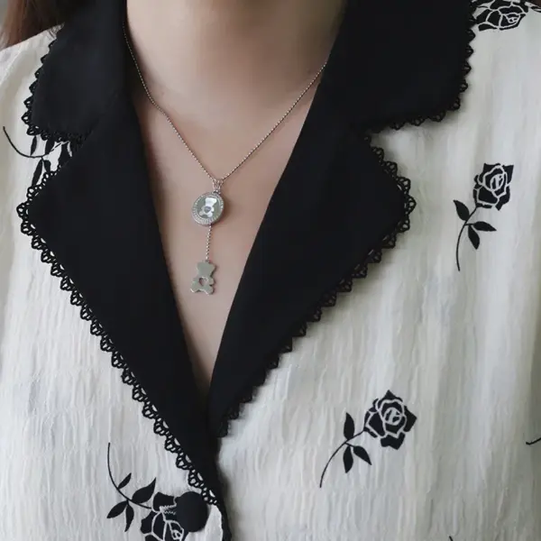 Wholesale PVD Coated Real Gold Plated 18K Gold Bear 304 Stainless Steel Sweet Waterproof Non Tarnish 304 Stainless Steel Necklace