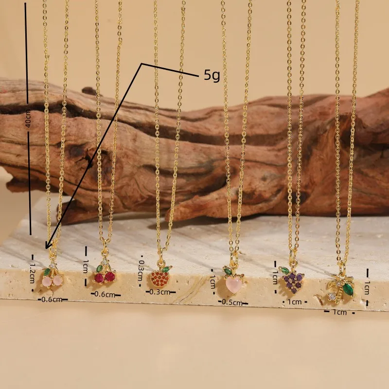 Wholesale Commute Fruit Copper 14k Gold Plated Zircon Pendant Necklace In Bulk