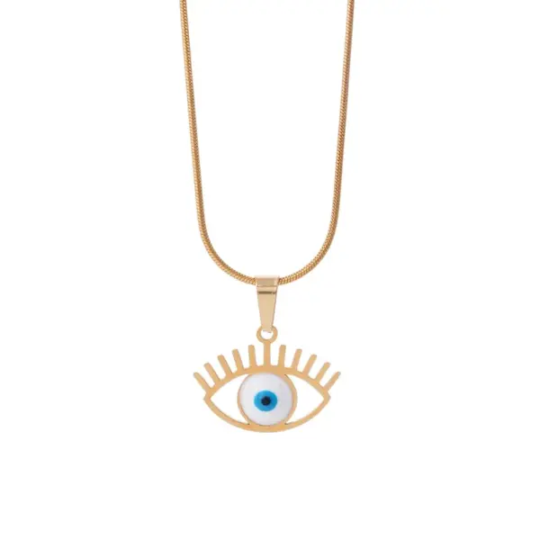 Wholesale Real Gold Plated 304 Stainless Steel 316 Stainless Steel PVD Coated Devil's Eye Waterproof Non Tarnish Glam Retro Pendant Necklace For Women's