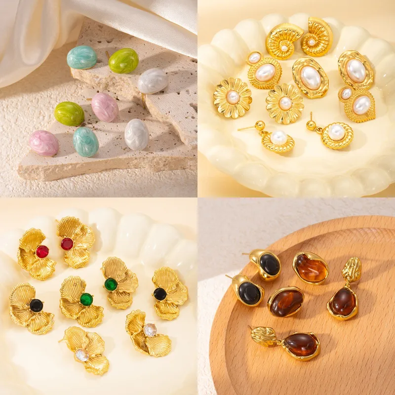 Wholesale Golden Plated 201 Stainless Steel Electroplating Zircon Geometric Hyallergenic op Earrings Ear Studs